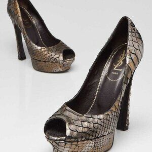 Yves Saint Laurent Grey Python Palais Peep Toe Pumps Size 7.5/38